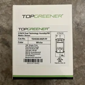 Tdhos5-w2p-ff Topgreener 2 Pack Dual Tech Humidity/pir Motion Sensor White
