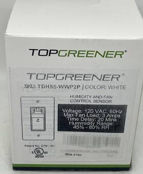 Topgreener Tdhs5-wwp2p 2 Count Humidity And Fan Control Sensor Switch Tdhs5-ww2p White New