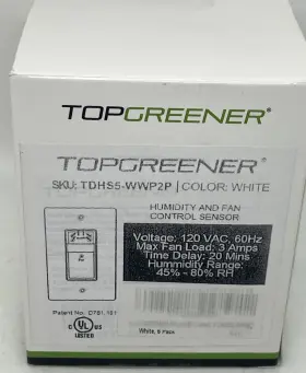 Tdhs5-wwp2p Topgreener 2 Count Humidity And Fan Control Sensor Switch Tdhs5-ww2p White New