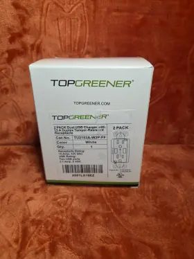 Tu2153a-w2p-ff Topgreener Topgreener. 2 Pack Of Dual Usb Chargers With 15 Amp Duplex Receptacles