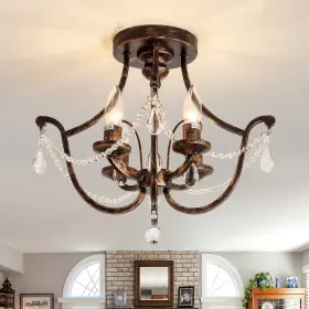 D-1136 Uofus Vintage Semi Flush Mount Crystal Chandelier Oil Bronze With D-1136 Uofus Vintage Semi Flush Mount Crystal Chandelier Oil Bronze With