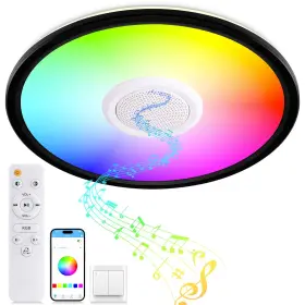 Lt0151-b Uprizep Rgb Led Ceiling Light With Bluetooth Speaker 24w 11.5 Inch Black