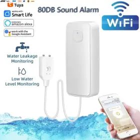 Usa-viralfinds 445000073044 Tuya Wifi Smart Water Leak Sensor Overflow Level Detector 80db Sound Alarm