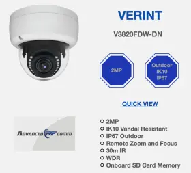 V3820fdw-dn Verint 2mp Security Camera Outdoor Ik10 Ip67 Day Night Remote Zoom