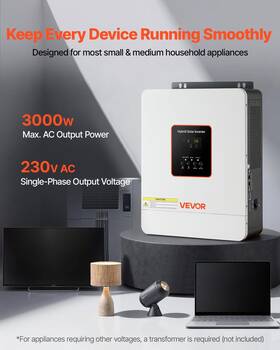 Vevor Gd3024jmh 3000w Hybrid Solar Inverter 24v Dc To 230v Ac Pure Sine Wave Power C