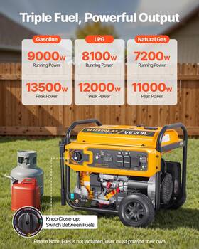 Vevor Gf12000e-a2 Portable Generator Gasoline 13500w Peak Watt Lpg 12000w And Natural G
