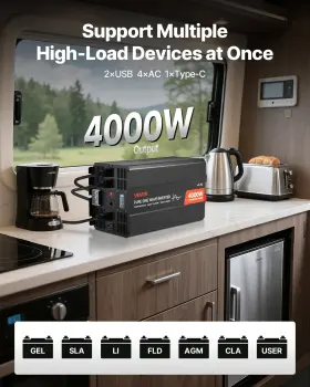 Tp-4000w Vevor 4000w Power Inverter 12v Dc To 120v Ac Pure Sine Wave Solar Car Char