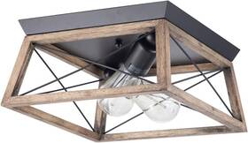 Viluxy 721353044939 Retro Industrial Rectangle Flush Mount Ceiling Light Weather Wood