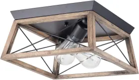 Viluxy 721353044939 Retro Industrial Rectangle Flush Mount Ceiling Light Weather Wood