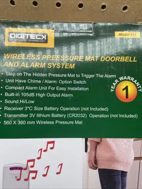 White & Black 056546909807 Digiteck Tech Wireless Pressure Mat Doorbell And Alarm Systems