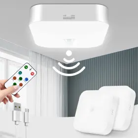 Hjx-slbrsm-01 Whitepoplar Motion Sensor Rechargeable Ceiling Light Indoor/outdoor Multicolor-2 Pack