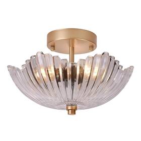 Wochos 1654653 Semi Flush Mount Ceiling Light Vintage Scalloped Lamp With Clear Gold