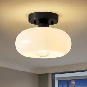 20250421005 Woknos Mid-century Modern Semi Flush Mount Ceiling Light 8.66 In Black