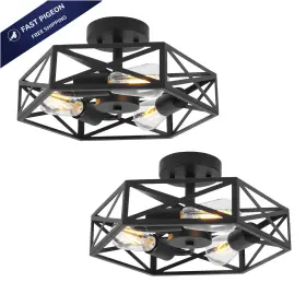 Wyclbk005-2 Wyneyet 14.5 Inch Close To Ceiling Light Fixtures 3-lights 2 Pack Black