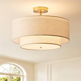 Yetnglt Bz02-g 16 Inch Double Drum Semi Flush Mount Ceiling Light 3-light Classic Gold