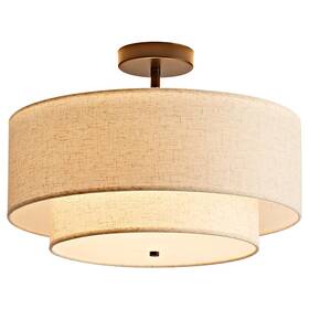 Yetnglt Bz03-b 18 Inch Semi Flush Mount Ceiling Light Classic Fabric Linen Double Black