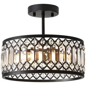 Yy20250311003 Yurnyq Crystal Ceiling Light Fixture Modern Semi Flush Mount 12.2in Black