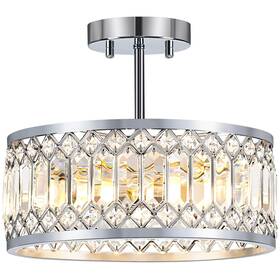 Yurnyq Yy241015006 Crystal Ceiling Light Fixture Modern Semi Flush Mount 12.2in Chrome