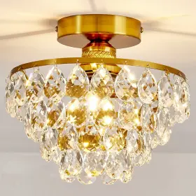 Y-1141 Yyjlx Modern E26 Small Crystal Chandelier Semi Flush Mount Gold