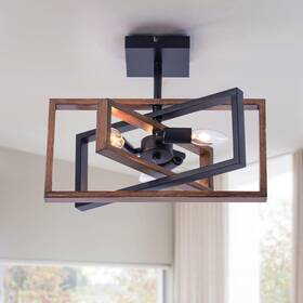 Zhkung 191170497391 Industrial Rectangle Flush Mount Ceiling E12 Faux-wood And Black