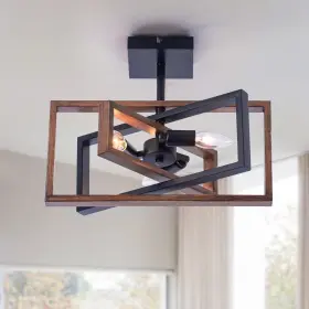 Zhkung 191170497391 Industrial Rectangle Flush Mount Ceiling E12 Faux-wood And Black