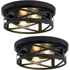 D030 Zhu Yan 2 Pack Black Flush Mount Ceiling 10.63in-black-2