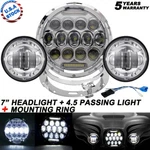 Ring Mount + 7" Led Headlight 4.5" Fog Passing For Harley Electra Glide New. Price: $74.98.