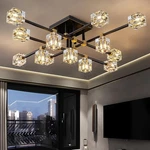 Okes Crystal Ceiling Fixture With 13-LIGHTS,BLACK And Gold Semi Flush Moun Open. Price: $309.00.