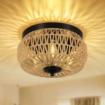 3-LIGHTS Woven Rattan Flush Mount Ceiling Fixture With Hand-worked Cage... New. Price: $101.98.