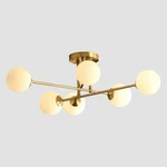 Flyrose Globe Sputnik Flush Ceiling 6-LIGHTS Brushed Brass White Open. Price: $134.00.