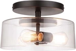 Globe Electric Flush Mount Ceiling 3-LIGHT Matte Black Glass Shade+vintage Bulbs Open. Price: $89.00.
