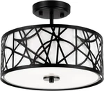 Mount Ceiling Light Modern Black Drum Fixture Metal Cage W/ Frosted Diffuser Open. Price: $31.99.