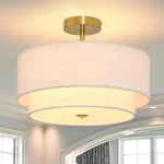 Bagood 3-LIGHT Semi Flush Mount Gold Ceiling 15.7IN Fabric Shade Modern New. Price: $53.99.