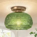 Oykyohei Semi Flush Mount Ceiling Light, 9" Green Glass Gold 9IN, New. Price: $71.23.