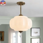 Milk Glass Ceiling Light Fixture, 15" Vintage Semi Flush Mount Pendant Wit New. Price: $272.18.