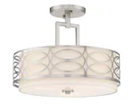 Kira Home Sienna 15" 3-LIGHT Semi Flush Mount Ceiling Light, White Fabric Shade Open. Price: $68.00.
