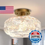 Apoto 11" Gold Semi Flush Mount Ceiling Light Fixture Globe Glass Vtg Style New. Price: $76.65.