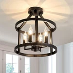 Uofus Black Semi Metal Flush Mount Chandelier For Farmhouse, Hallway, Entryway Open. Price: $37.99.