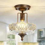 Uofus Glass Ceiling Light Fixture Vintage Small Semi Flush Mount Bronze New. Price: $71.23.