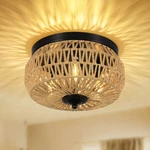 Woven Rattan 3-LIGHT Flush Mount Ceiling Fixture For Bedroom & Kitchen New. Price: $83.99.