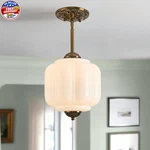 Milk Glass Ceiling Light Fixture - Antique Brass Semi Flush Mount Pendant New. Price: $187.12.