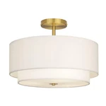 Calokes 16IN Dual Drum Gold 3-LIGHT Semi Flush Mount Ceiling Fabric Shade Open. Price: $47.99.
