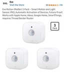 Eve Motion (matter) 3-PACK Smart Sensor New. Price: $69.00.