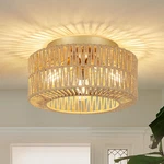 Boho Fixtures, 3-LIGHT Farmhouse Rattan Ceiling Light, Flush Mount With Ha New. Price: $143.22.