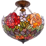 Werfactory Tiffany Ceiling Light Fixture Red Yellow Rose Stained Glass Semiflush Open. Price: $309.33.