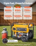Portable Generator, Gasoline 13500W Peak Watt, Lpg 12000W & Natural New. Price: $1734.82.
