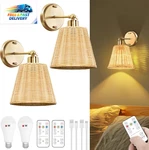 Frideko Rattan Rechargeable Battery Operated Wall Sconces Set Of Two With Remote New. Price: $87.16.