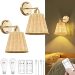 Frideko Rattan Rechargeable Battery Operated Wall Sconces Set Of Two With Remote New. Price: $140.99.