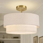 Gold 3-LIGHT Semi Flush Mount Ceiling With Linen Shade For Any Room New. Price: $133.99.