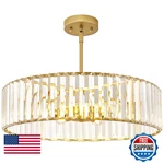 Yurnyq Glod Crystal Ceiling Light Fixture Modern Semi Flush Chandelier Round New. Price: $218.03.